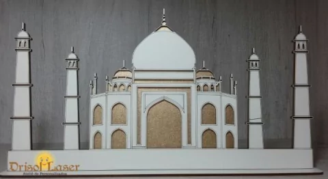 TAJ MAHAL COM BASE (40CM LARGURA X 20CM ALTURA) - MDF BRANCO MDF CRU PINTADO DE DOURADO - L0193