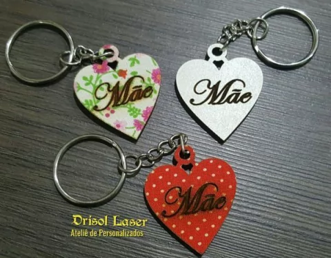 Chaveiro coração escrito Mãe Pequeno - MDF 3 MM - L0119 - Pedido Mínimo 10 Unidades