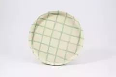 Plato borde recto, chico, cuadros verde