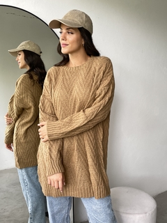 MAXI SWEATER LARGO TEJIDO HILO FRIZA TRAMADO ZIG ZAG - AGATHA - tienda online