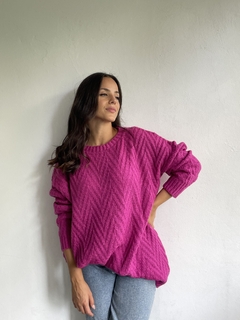 MAXI SWEATER LARGO TEJIDO HILO FRIZA TRAMADO ZIG ZAG - AGATHA en internet