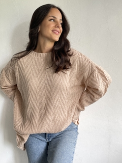 MAXI SWEATER LARGO TEJIDO HILO FRIZA TRAMADO ZIG ZAG - AGATHA en internet