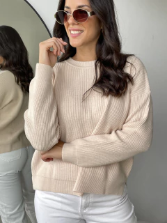 SWEATER TEJIDO DOBLE HEBRA BREMER PUNTO INGLES TAJOS - SWEATER BIANCA - tienda online