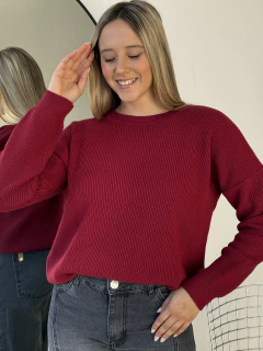 SWEATER TEJIDO DOBLE HEBRA BREMER PUNTO INGLES TAJOS - SWEATER BIANCA - Dasom | MAYORISTA