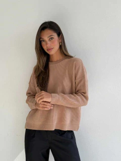 SWEATER TEJIDO DOBLE HEBRA BREMER PUNTO INGLES TAJOS - SWEATER BIANCA en internet