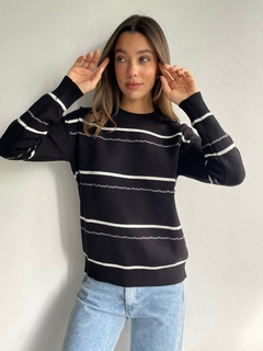SWEATER BASICO TEJIDO DOBLE HILO DE BREMER CON RAYAS Y DETALLES - SWEATER CANDY - tienda online