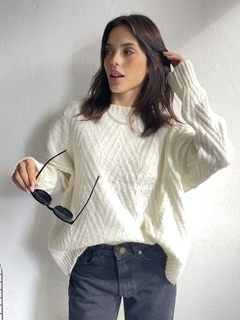 SWEATER OVERSIZE TEJIDO HILO FRIZA TRAMADO ZIG ZAG - CHIARA