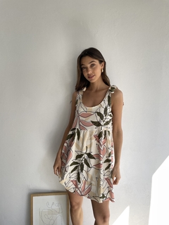 VESTIDO DE LINO ELASTIZADO ESTAMPADO LARGO REGULABLE - KENDALL - tienda online