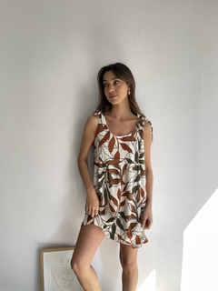 VESTIDO DE LINO ELASTIZADO ESTAMPADO LARGO REGULABLE - KENDALL - comprar online