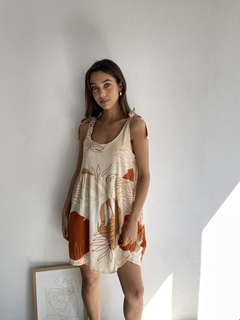 VESTIDO DE LINO ELASTIZADO ESTAMPADO LARGO REGULABLE - KENDALL - comprar online