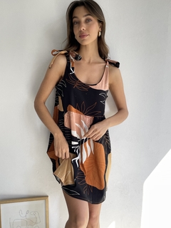 VESTIDO DE LINO ELASTIZADO ESTAMPADO LARGO REGULABLE - KENDALL en internet