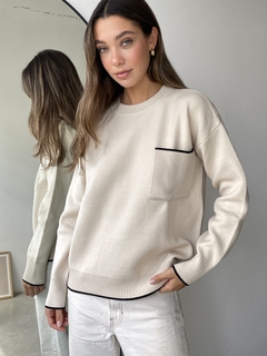 SWEATER TEJIDO DOBLE HILO BREMER CON BOLSILLO COMBINADO MORLEY - SWEATER MADDY - Dasom | MAYORISTA