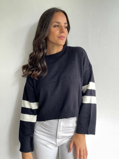 SWEATER ANCHO CAIDO DE HOMBROS DOBLE FRANJA EN MANGA - SWEATER TINA - comprar online