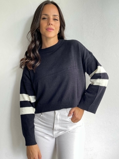 SWEATER ANCHO CAIDO DE HOMBROS DOBLE FRANJA EN MANGA - SWEATER TINA en internet