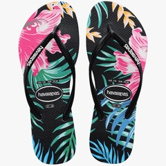 CHINELO HAVAIANAS 07/2023 SLIM FLORAL PALM PRETO