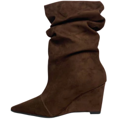 Bota Harty Slouch Salto Wedge Z6812-29953 Suede Chocolate - HARTY CALÇADOS