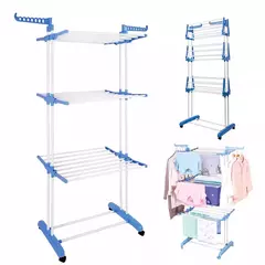 TENDER DE PIE PARA ROPA ACERO PLEGABLE 3 PISOS NIVELES VERTICAL CON RUEDAS - tienda online