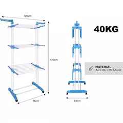 TENDER DE PIE PARA ROPA ACERO PLEGABLE 3 PISOS NIVELES VERTICAL CON RUEDAS - comprar online