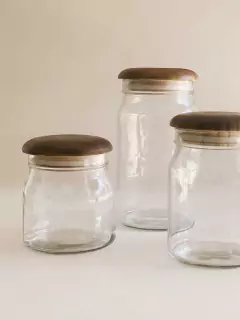 FRASCO DE VIDRIO CON TAPA DE MADERA 1050ml en internet