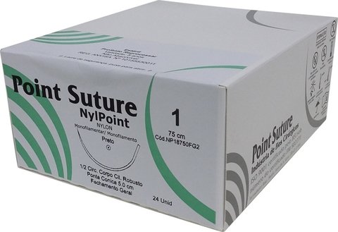 Fio de Sutura NYLPOINT Nylon Preto 45cm (AGULHA 3/8 DE