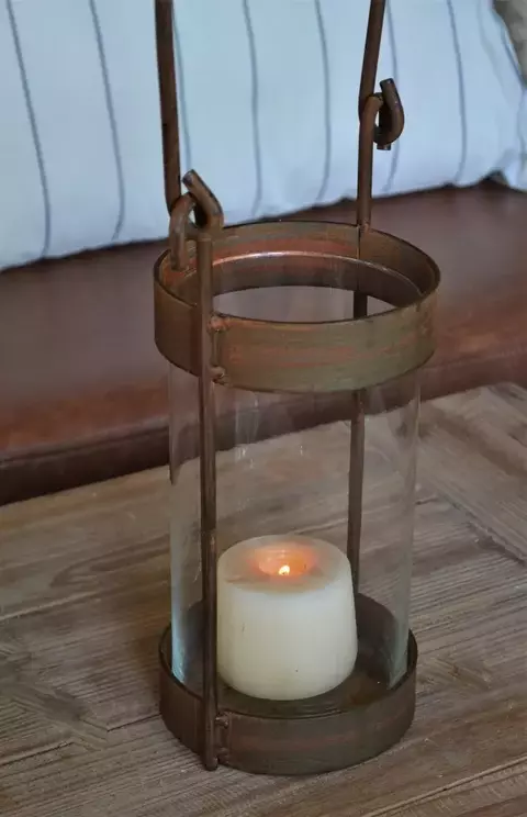 Fanal Porta Vela C/Estructura De Hierro Y Vaso Copón De Vidrio