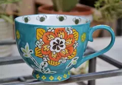 Juego de 2 Tazas De Cerámica Pintada A Mano Tipo Anthropologie - luciano dutari