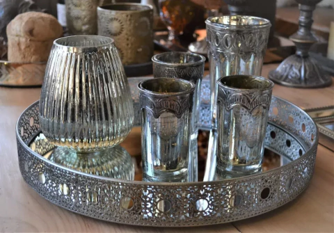 Bandeja De Metal Base Espejada Redonda Ø35x6cm