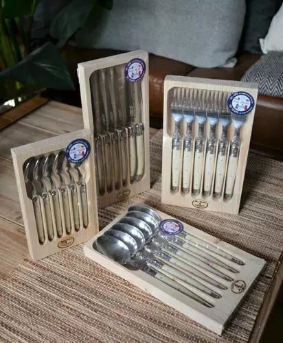 6 Cucharas Grandes + 6 Cucharas P/Té + 6 Tenedores + 6 Cuchillos Laguiole