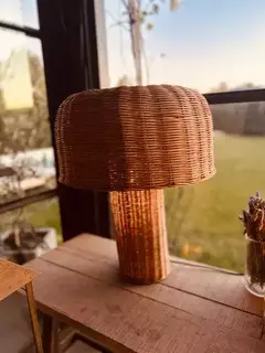 Lámpara De Mesa De Rattan Velador Hamptons