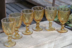 Set X 6 Copas De Vidrio Labrada Ámbar