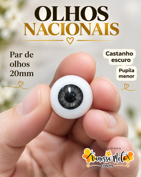 PAR DE OLHOS COR CASTANHO ESCURO 20MM (PUPILA MENOR)