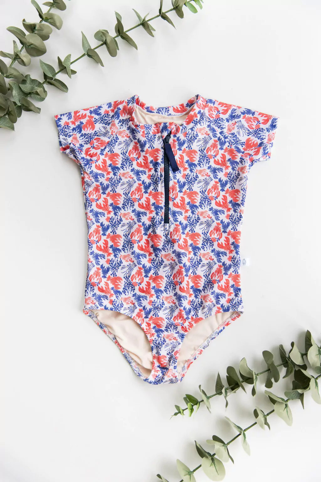 Traje de Baño Manga Corta con Cierre UV50+ Cangrejos