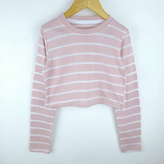 CROP MANGA LARGA RAYADA - ROSA en internet
