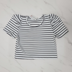 REMERA RAYADA - MANGA PRINCESA BLANCA RAYAS NEGRAS