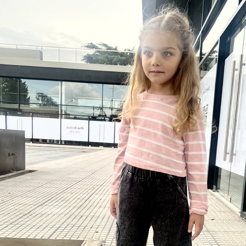 CROP MANGA LARGA RAYADA - ROSA - SALDO SIN CAMBIO - comprar online
