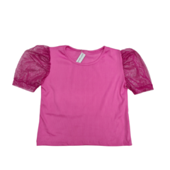 REMERA MANGA PRINCESA GLITTER FUCSIA