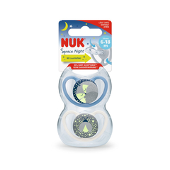 NUK SET DE 2 CHUPETES SPACE LUMINOSO T2 AZUL/BLANCO 10736620