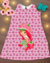 Vestido Moranguinho trapézio fundo Rosa indantil