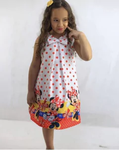 Vestido minnie barra poa vermelho laço infantil