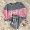 Conjunto moletom cinza faixa grande rosa claro mãe e filha
