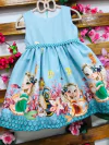 Vestido Sereia fundo azul pérolas infantil