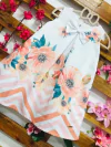 Vestido flor rose e verde laço infantil