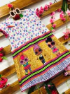 Vestido lol faixa dourada coraçõezinhos azul manga pompom infantil