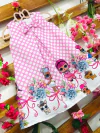 Vestido lol rosa poa branco laço infantil