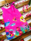 Vestido Baby Shark Pink laço ombro infantil