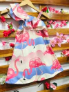 Vestido Flamingo azul e bege babado infantil
