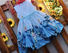 Vestido Cinderela Azul claro modelo Júlia infantil