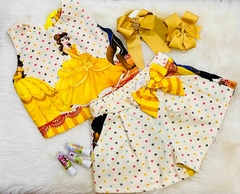 Conjunto a Bela e a Fera Poa modelo Sofia infantil