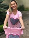 T shirt coração pelo cinza mãe e filha