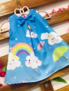 Vestido Nuvem azul escuro laço infantil